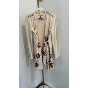 JW Los Angeles Womens Embroidered Long Cardigan Jacket Sweater Beige‎ Ex Small